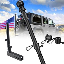 Truck Flag Pole Kit with Trailer Hitch Holder - Heavy Duty Tangle Free Flagpole for Trucks,Upgraded Windproof Holder with Longer Sleeve for Truck,Pickup,Car Tailgate,Jeep:_black with flag_5ft