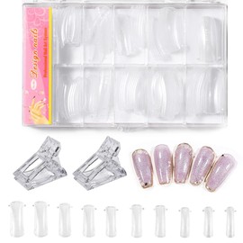 Nail Tips, Long Gel Tips, For Beginners, Long, Virtual Gel Tip Shape, Nail Extension, Mold with Clip, 100 pcs, Transparent Nail Clips, 2 x