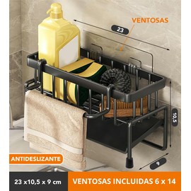 Makenrry Sink Organizer, Kitchen Organizer, Sink Scrubber Holder, Sponge Holder with Non-Slip Suction Cups, Ideal for Kitchen Accessories, Useful for Kitchen and Bathroom (Grey)