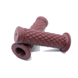 Beatus Diamond Pattern Bike Handle Grip 22.2mm Universal Grip Left and Right Set (Brown, Non-Piercing)