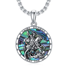 St.George Medaille Kette 925 Sterling Silber Religiöser Rund Medaille Kette Christopher Beschützer Talisman Anhänger Religiöse Schmuck für Frauen Männer