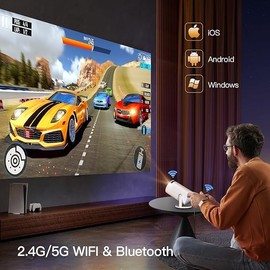 Technyon 1080P Ultra FHD – 12000 Lumens 4K Mini Projector for Home Theater, Outdoor & Gaming – Portable Bluetooth Projector with WiFi & Screen Mirroring – Compatible with iOS, Android, HDMI