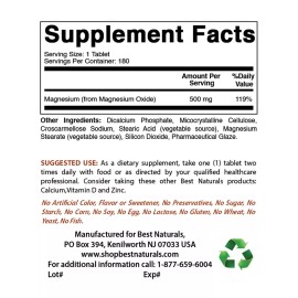 Best Naturals 3 Pack Best Naturals Magnesium Oxide 500 mg 180 Tablets