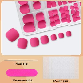 EternalClassic Press on Toenails, 120pcs Rose Red Toe Nails Press ons Short Square Matte Acrylic Fake Toenails for Women