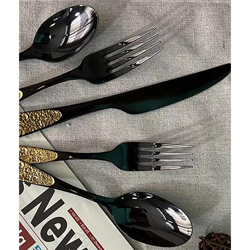 TWEE Black Gold Silverware Set for 4 Unique 18/10 Stainless