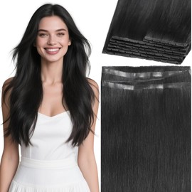 Lacer Double Invisible OVO Remy Hair Extensions 20Inch Glueless Micro Beads Hair Extensions Human Hair Natural Black Butterfly Weft 100 Grams One Piece Tape Width 31.5"