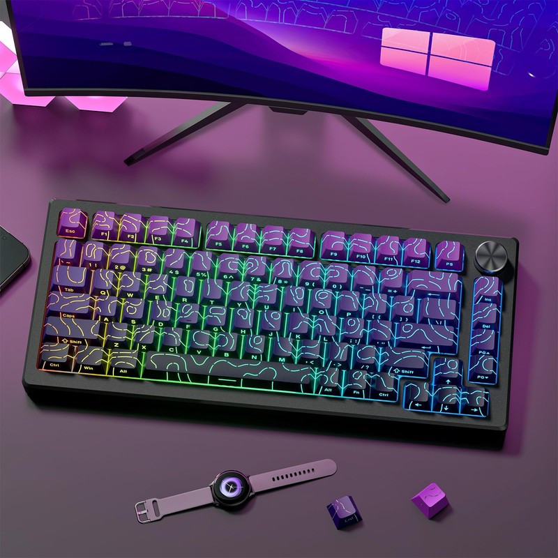 dagaladoo Topographic keycaps Line Backlit Gradient Purple keycaps Shine Through