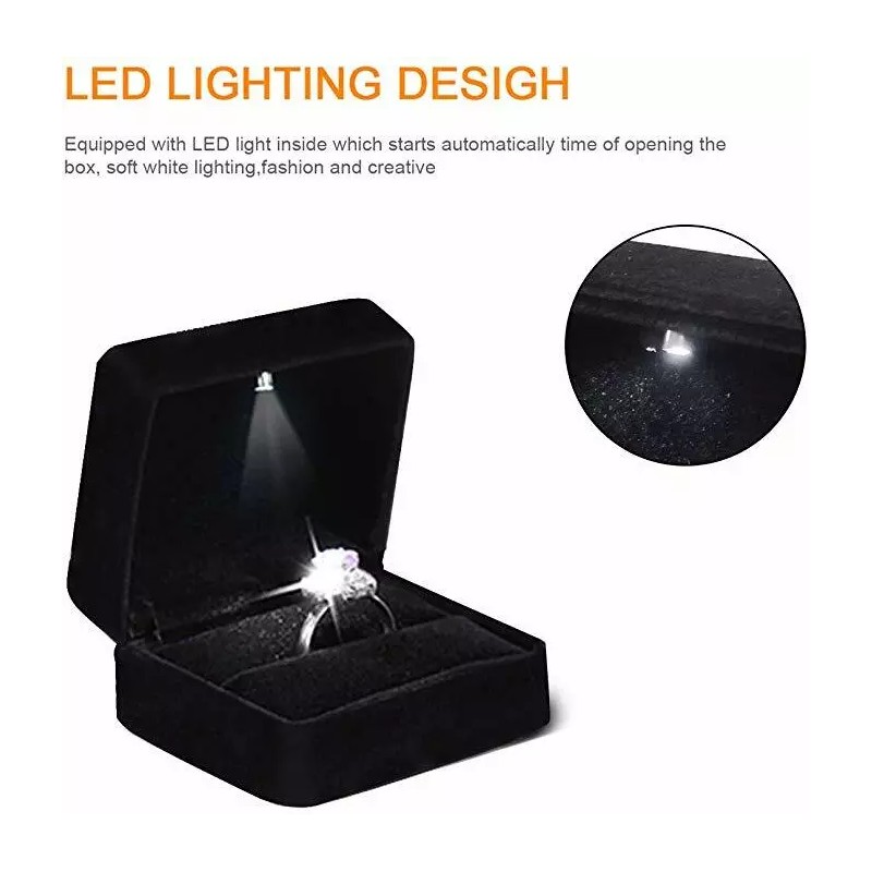 GBYAN Velvet Ring Box with LED Light Jewelry Display Gift