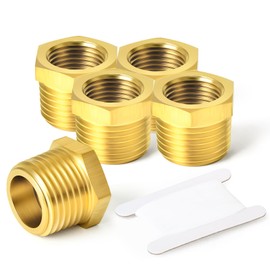 TAISHER 5 Pcs Brass Reducer Hex Bushing Threaded Pipe Fitting 1/2" BSP Male x 3/8" BSP Female Adapter, for Water Oill Air Gas