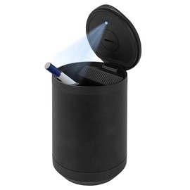Linkidea Car Ashtray with Lid, Car Ashtrays for Cup Holder Smell Proof, Car Smokeless Ashtray Stainless Steel with Lid and LED Blue Light (Black)