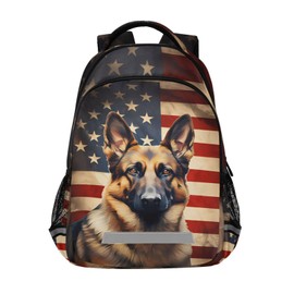 Dog Backpack for Students Boys Girls American Flag German Shepherd Dog School Bag Travel Daypack Rucksack