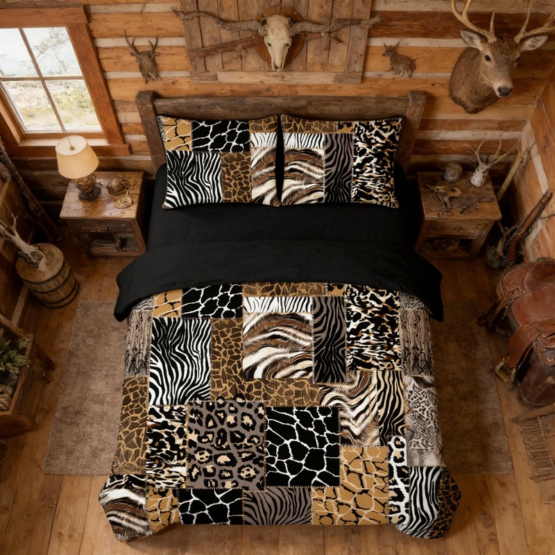 CCoutueChen Leopard Print Comforter Set King Size African Animal Fur