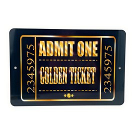 tiggersmall Admit One Golden Ticket Movie Cinema Theatre Colorful 12"x8" Aluminum Sign