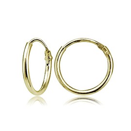 Gold Hoops Flashed Sterling Silver Small Tiny Mini Endless 10mm Thin Lightweight Round Unisex Cartilage Hoop Earrings for Men Women