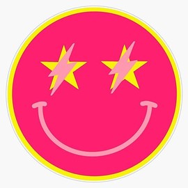 Pink Lightning Star Smiley Face Sticker Bumper Sticker Vinyl Decal 5"