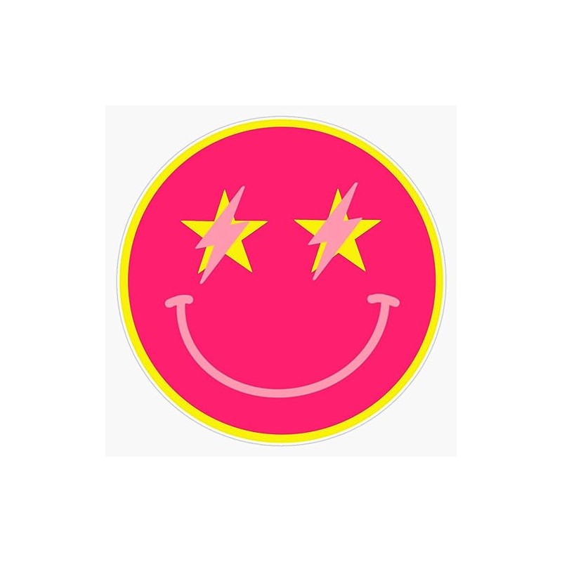 Pink Lightning Star Smiley Face Sticker Bumper Sticker Vinyl Decal