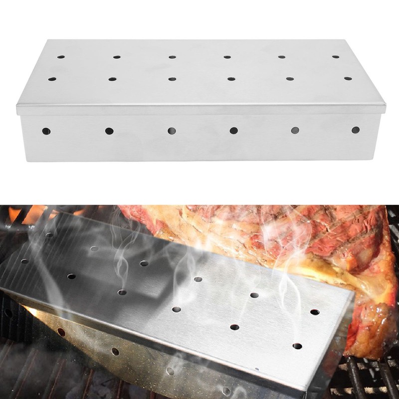 Smoker Box Professional Rectangular Add Smokey BBQ Flavor Stainless Steel