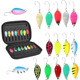 Fishing Trout Spoon Set, Trout Spoon, Single Hook Set, Trout Bait, 16 Pieces, Spinner Fishing Lure, Fishing Accessories, Spinner Blinker Set for Trout, Fishing Spoons, Trout, Bass, Salmon, Pike