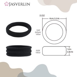 100 pcs Seamless Cotton Black Hair Ties, Thick Hair Elastic Bands Soft No Damage Ponytail Holders for Women Girl 1.5 inch by JASVERLIN (Black)