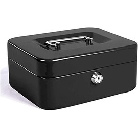 JORSION Locking Medium Steel Cash Box with Money Tray,Lock Box (Black)