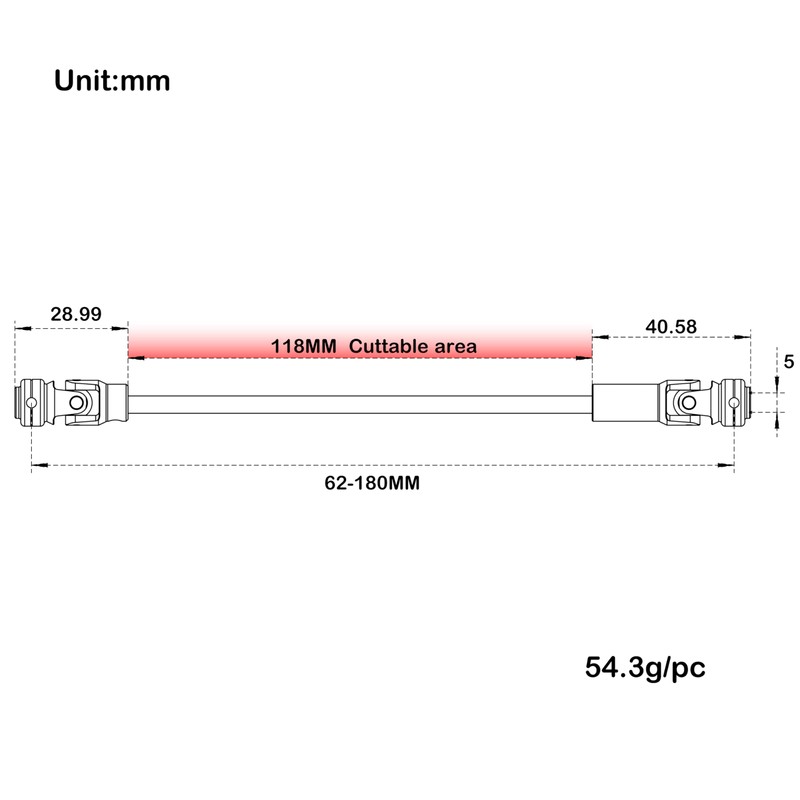 MEUS RACING 2Pcs SCX10 Driveshaft 62-180mm Cut to Length Driveshaft