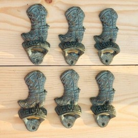Vintage 6 Bottle Opener Wall Mount COWBOY BOOT Bar Barware Beer Wholesale Cast Iron Pop