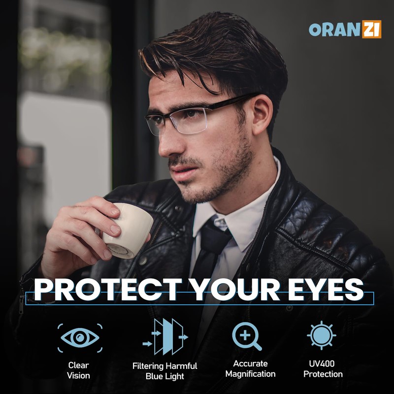 ORANZI Reading Glasses Men - Blue Light Readers for Computer