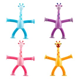Luckious 4PCS Retractable Suction Cup Giraffe Toys,Novelty Giraffe Suction Cup Toys,Sensory Toys Set,Stress Reducing Educational Sensory Toys (Pink Blue Purple Yellow)