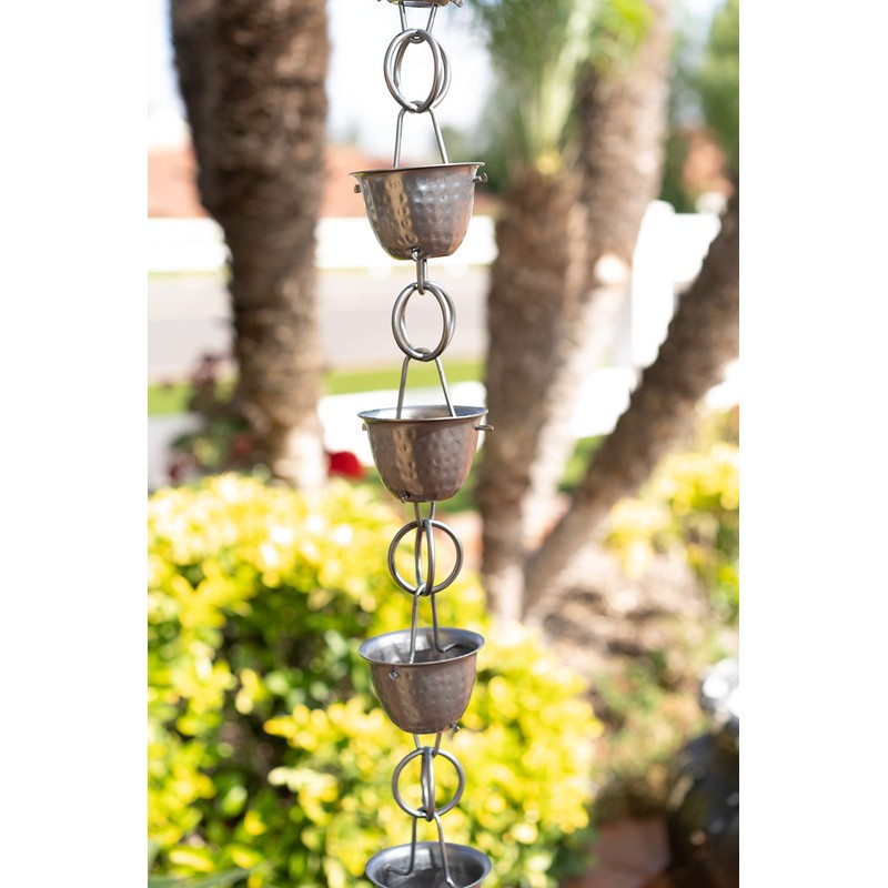 Monarch Rain Chains Aluminum Hammered Cup Rain Chain, 8.5 ft