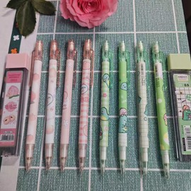 SHIDESHIN 4PCS Cute Cartoon Dinosaur Mechanical Pencils Set with Tubes 0.5 mm Pencil Refills Back to School Gift for Kids Girls Boys Student (Green)