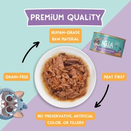 LOVE, NALA - Natural Adult Cat Wet Food - FLAKED Tuna and Salmon in Broth- Grain Free, Non-GMO, Lean Protein, Omega 3, Digestive Fiber Blend, Added Minerals & Vitamins - 12 Pack 2.4 lbs.