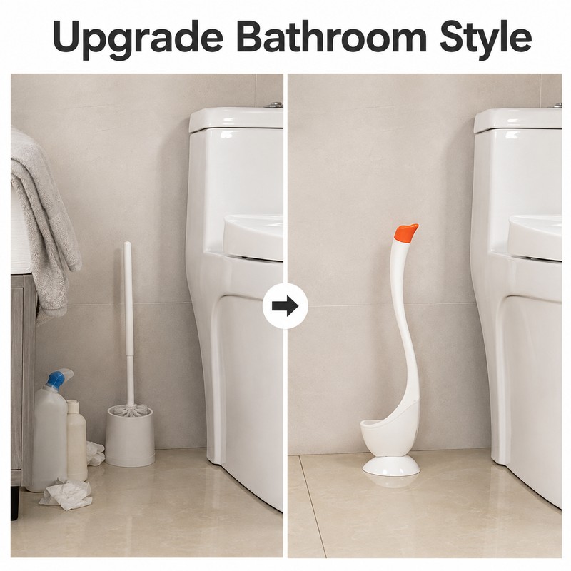Swan Toilet Brush Set for Bathroom - Long Handle Dense