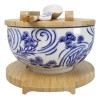 White Blue Koi Fish 28Oz Donburi Ramen Bowl With Lid