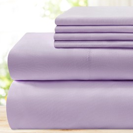 BYSURE 6 Pieces Bed Sheets Set(King, Lavender) - Hotel Luxury Super Soft 1800 Thread Count 100% Microfiber Sheets with Deep Pockets, Wrinkle & Fade Resistant