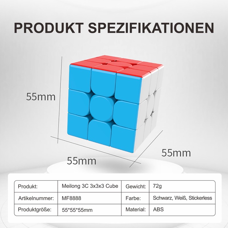 Moyu Meilong 3 x 3 Cube Speed Cube, Stickerless Magic