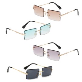 Gativs Vintage Rimless Sunglasses 4 Pairs Vintage Glasses Rimless Retro Rectangle Glasses Square Rimless Rectangular Sunglasses Protection Slim (Unisex), See reference image for more details, 1