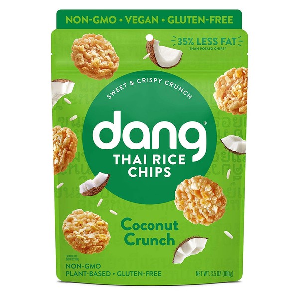DANG Sticky Rice Chips | Coconut Crunch | 4 Pack | Vegan, Gluten Free, Non Gmo Rice Crisps, Healthy Snacks Made With Whole Foods | 3.5 Oz Bags
