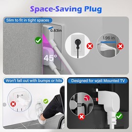 Adoreen - Cable de alimentación de repuesto de TV para computadora de 6 pies, color blanco, enchufe plano de perfil bajo a ángulo de 90 grados en forma de L, 18 AWG, cable de alimentación universal de