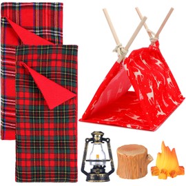 Meooeck 6 Pieces Christmas Elf Set Including 2 Holiday Elf Doll Clothes Outfit, and 4 Elf Doll Novelty Elf Accessories for Kid (Camping)