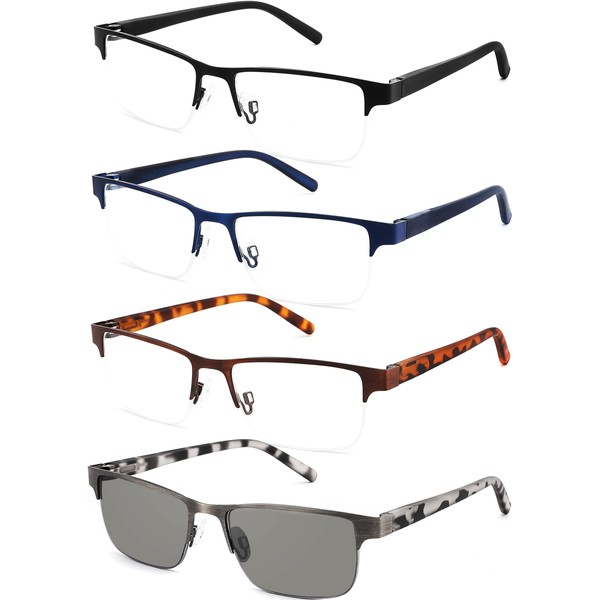 HOTJOJO 4 Pack Reading Glasses Men Blue Light Blocking, Half