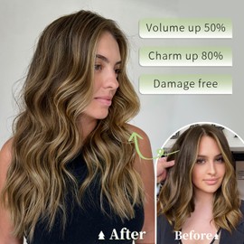 KooKaStyle Invisible Wire Hair Extensions with Transparent Wire Headband Adjustable Size 4 Secure Clips Long Wavy Hairpiece for Women