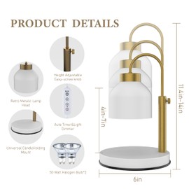 AIKUT Candle Warmer Lamp, with 2 Bulbs,Timer & Dimmer,Compatible with Large Yankee Candle Jars,3 Wick Candles,Height Adjustable Electric Top Candle Melter,White,110-120v,Mother's Day Gifts