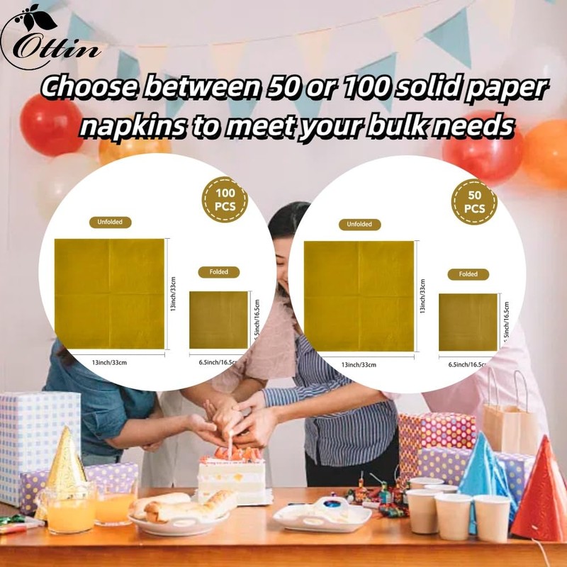 Ottin - Servilletas desechables de papel dorado macizo de 6.5