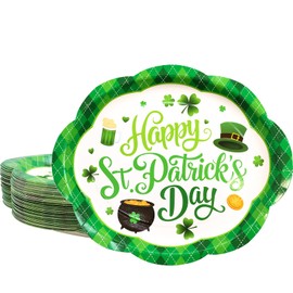 Fancy Land 30 Pcs St Patrick’s day Oval Paper Plates 10 x 12 Inches Disposable Dinner Platters Heavy Duty Dinnerware Bulk Green Party Supplies Decor