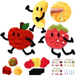 CAI LAI DIY Embroidery Doll Set,Cartoon Fruits Sewing Craft Kit for Kids Age 8 9 10 11 12,Includes 3 Double-Sided Embroidered Toys