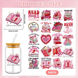 UV DTF Cup Wrap Transfer Stickers: 20 Pcs Spicy Bookish UV DTF Cup Wraps for 16 oz Glass Water Bottle Pink Aesthetic Uvdtf Sticker, Funny Rub on Transfers, DIY Craft Gifts for Women Girls
