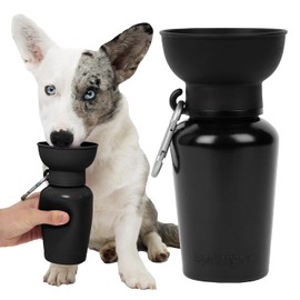 Springer - Botella de agua portátil para perros con tazón plegable de silicona de grado alimenticio, botella de agua de viaje para perros de 20 onzas, ideal para acampar, fácil de apretar y liberar