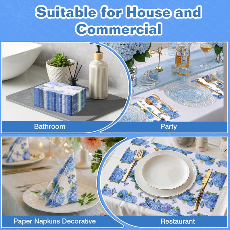 100Pcs Hydrangea Paper Napkins, Bathroom Napkins Guest Disposable