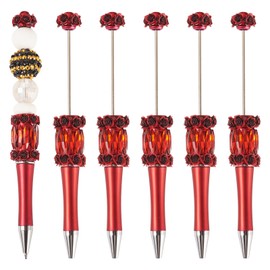 Beadthoven 5pcs Fancy Beadable Pens, Crystal Gems Beaded Pens Sparkly Rose Flower Diamond Shaft Black Ink Ballpoint Pens for Office School Wedding Gift Making Supplies DIY Crafting Red Christmas