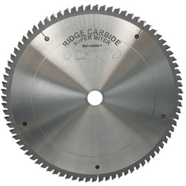 Ridge Carbide 12" 80T, Super Miter Saw Blade, Alternate Raker Grind (4+1),-2° Hook, 1" Bore, Plate Thickness .080", Thin Kerf (.110") for Cutting Wood and Sheet Goods